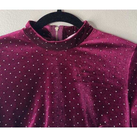 Alexia Admor Size Small Ari Velvet Burgundy Gold Long Sleeve Crop Top Glam - Picture 5 of 8